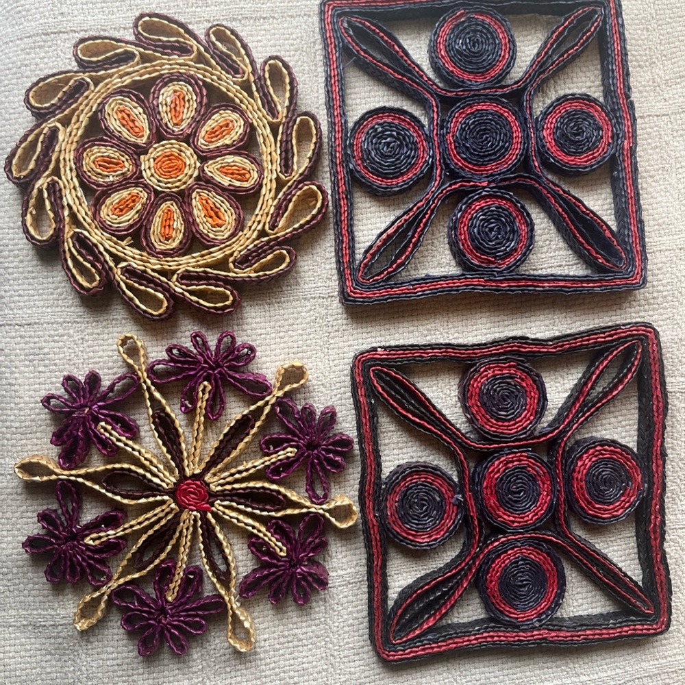 Set of 4 vintage Woven trivet hot pads Multicolor Set